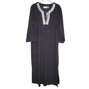 Quacker Factory Cover Up Dress Women's Size L‎ Black Terrycloth Resort Coastal